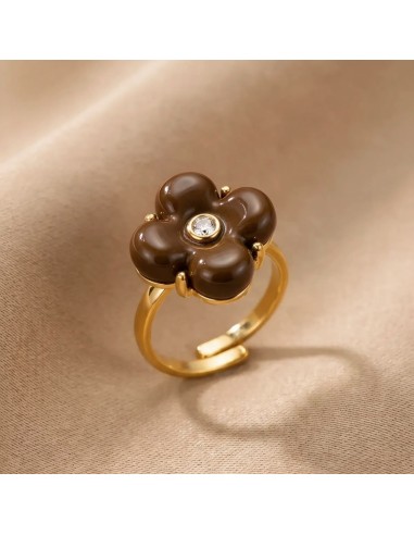 Bague fleur colorée en acier inoxydable - Réglable