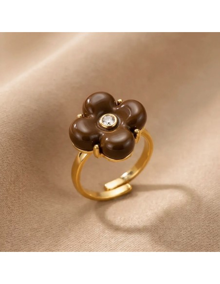 Bague fleur colorée en acier inoxydable - Réglable