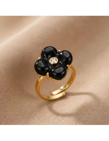 Bague fleur colorée en acier inoxydable - Réglable
