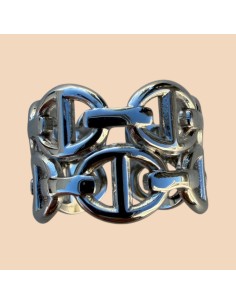 Bague double grain de café argenté en acier inoxydable - Réglable