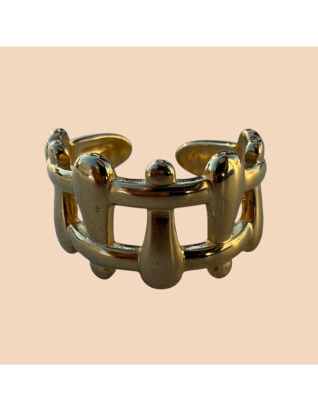 Bague au design graphique et sctucturé en acier inoxydable - Réglable