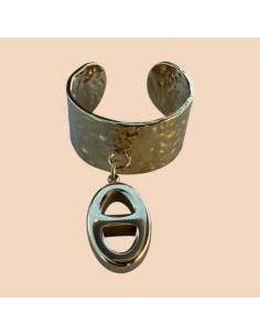 Bague martelée avec breloque grain de café en acier inoxydable - Réglable