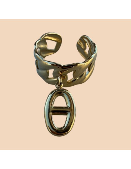 Bague ajourée avec breloque grain de café en acier inoxydable - Réglable