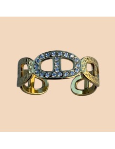 Bague maillons grain de café dorée et strass en acier inoxydable - Réglable