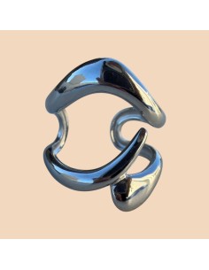 Bague sculpturale argentée en acier inoxydable - Réglable