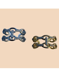 Bague double rangs en acier inoxydable doré avec strass - Réglable
