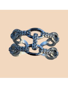 Bague double rangs en acier inoxydable doré avec strass - Réglable 2