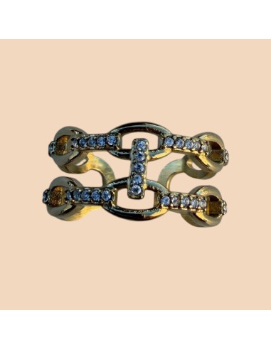 Bague double rangs en acier inoxydable doré avec strass - Réglable