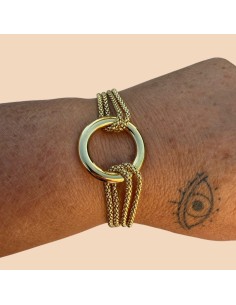 Bracelet multi-rangs anneau central en acier inoxydable - Réglable