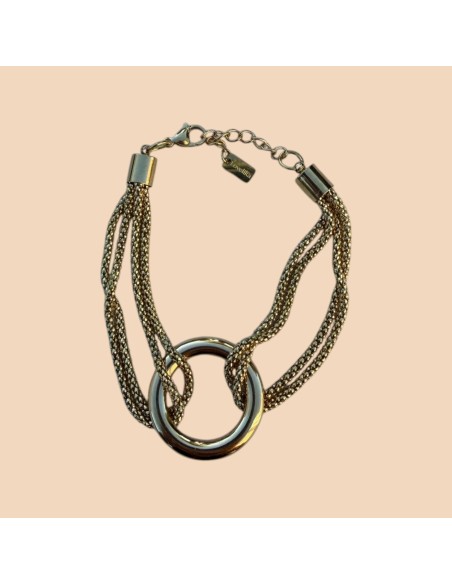 Bracelet multi-rangs anneau central en acier inoxydable - Réglable