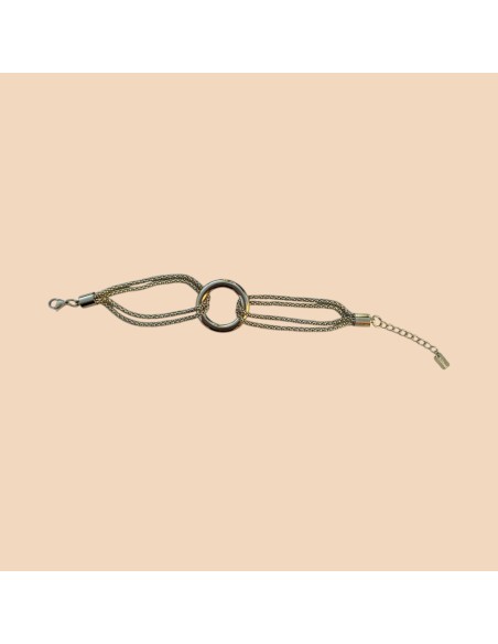 Bracelet multi-rangs anneau central en acier inoxydable - Réglable