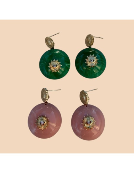 Boucles d'oreilles Milë Mila pendantes œil céleste et résine en acier inoxydable