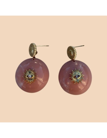 Boucles d'oreilles Milë Mila pendantes œil céleste et résine en acier inoxydable