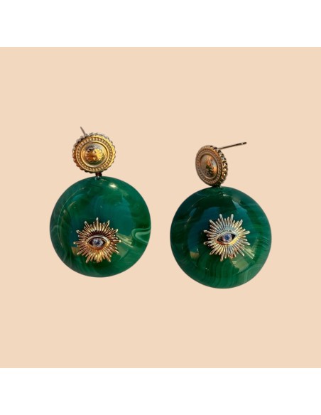 Boucles d'oreilles Milë Mila pendantes œil céleste et résine en acier inoxydable