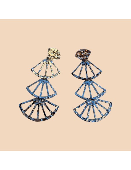 Boucles d'oreilles pendantes éventails martelés en acier inoxydable