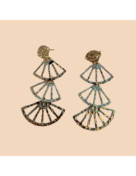 Boucles d'oreilles pendantes éventails martelés en acier inoxydable