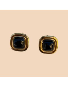 Boucles d'oreilles puces carrées cabochon noir Milë Mila en acier inoxydable