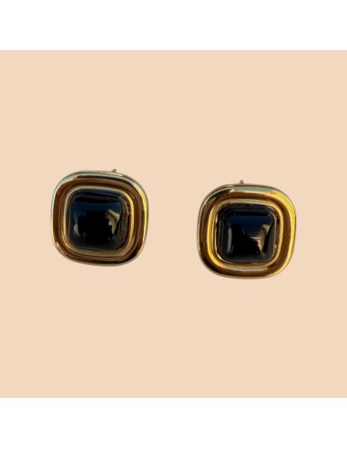 Boucles d'oreilles puces carrées cabochon noir Milë Mila en acier inoxydable
