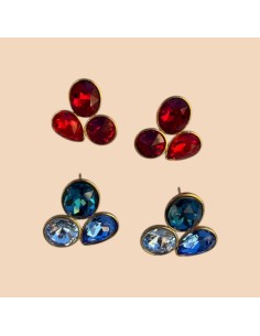 Boucles d'oreilles puces trio de cristaux en acier inoxydable