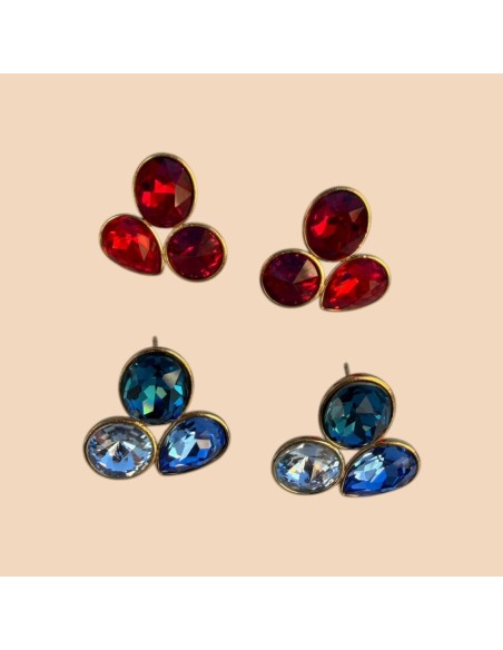 Boucles d'oreilles puces trio de cristaux en acier inoxydable