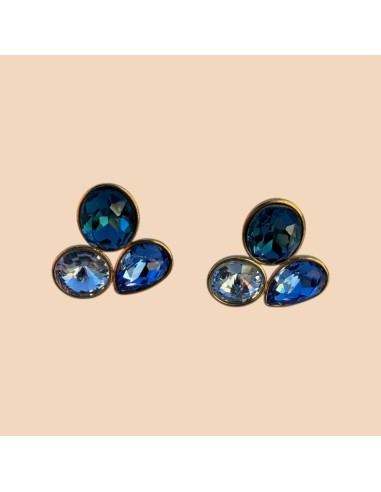 Boucles d'oreilles puces trio de cristaux en acier inoxydable
