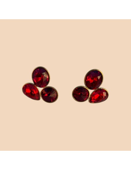Boucles d'oreilles puces trio de cristaux en acier inoxydable
