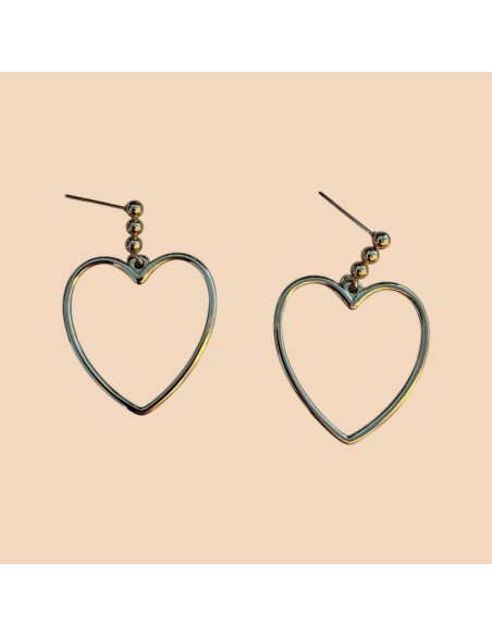 Boucles d'oreilles pendantes cœur évidé en acier inoxydable