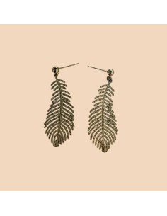 Boucles d'oreilles pendantes plume finement ajourée en acier inoxydable