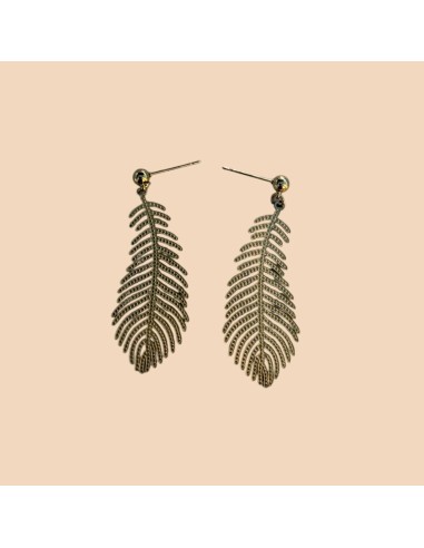 Boucles d'oreilles pendantes plume finement ajourée en acier inoxydable