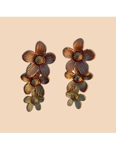 Boucles d'oreilles pendantes cascade de fleurs en acier inoxydable