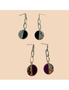 Boucles d'oreilles Milë Mila pendantes médaillon céleste et maillons en acier inoxydable