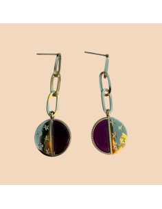 Boucles d'oreilles Milë Mila pendantes médaillon céleste et maillons en acier inoxydable 2