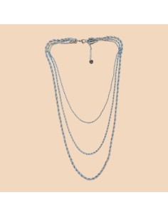Collier argenté multi-rangs maille torsadée en acier inoxydable - Réglable