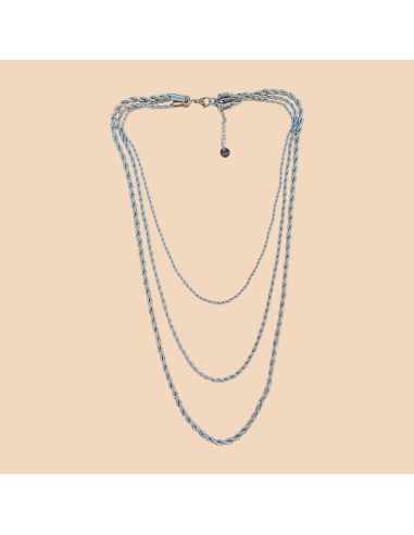 Collier argenté multi-rangs maille torsadée en acier inoxydable - Réglable