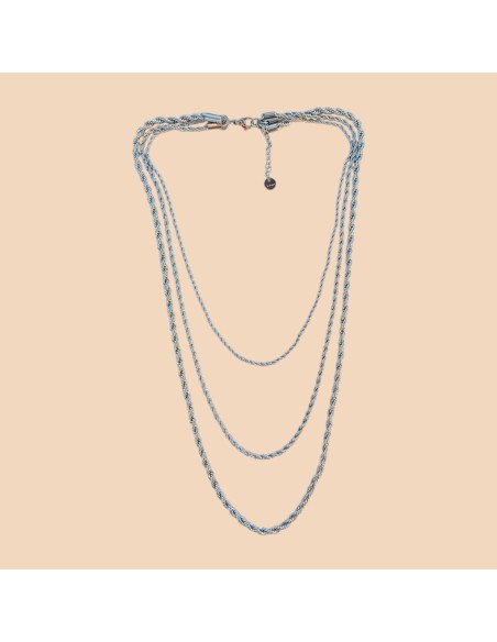 Collier argenté multi-rangs maille torsadée en acier inoxydable - Réglable