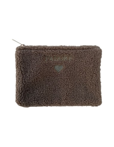 Pochette en maille bouclette brodée « J'ADORE » - Fermeture zippée