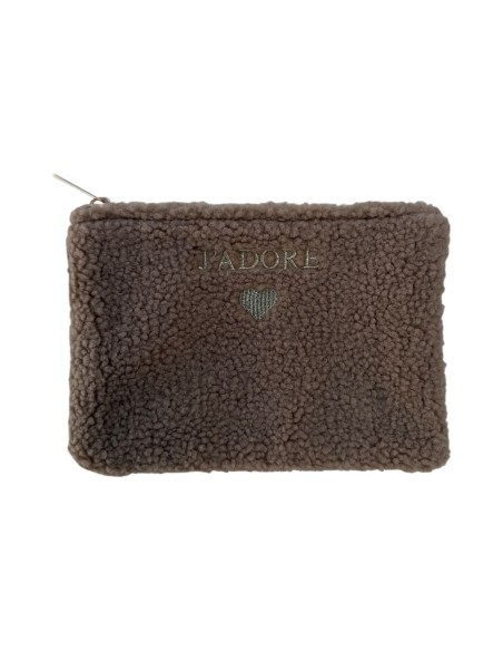 Pochette en maille bouclette brodée « J'ADORE » - Fermeture zippée