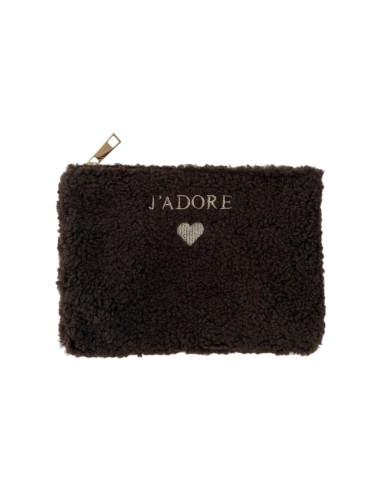 Pochette en maille bouclette brodée « J'ADORE » - Fermeture zippée
