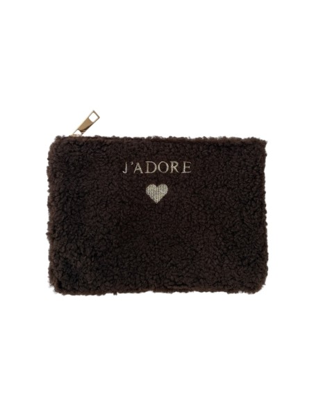 Pochette en maille bouclette brodée « J'ADORE » - Fermeture zippée