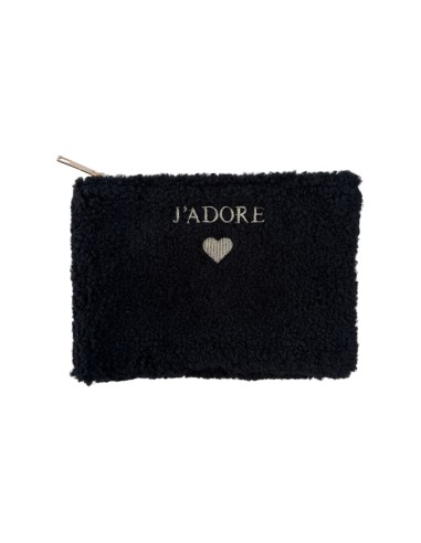 Pochette en maille bouclette brodée « J'ADORE » - Fermeture zippée
