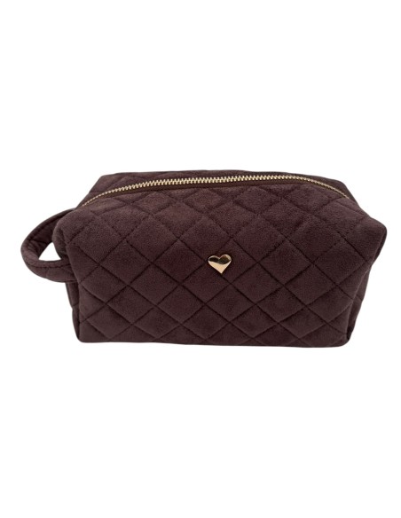 Trousse de toilette matelassée suédine détail cœur
