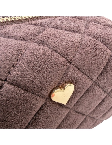 Trousse de toilette matelassée suédine détail cœur
