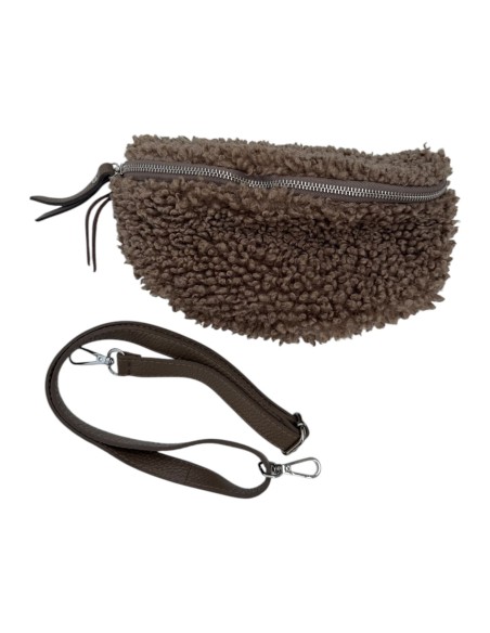 Sac banane effet bouclette et détails en cuir