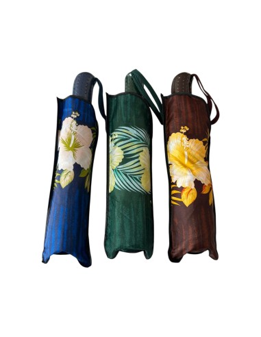 Parapluie pliant floral, double automatique, ouverture et fermeture - Avec housse