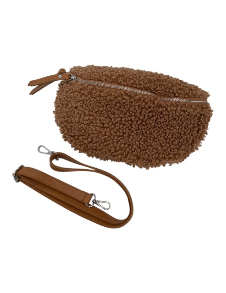Sac banane effet bouclette et détails en cuir