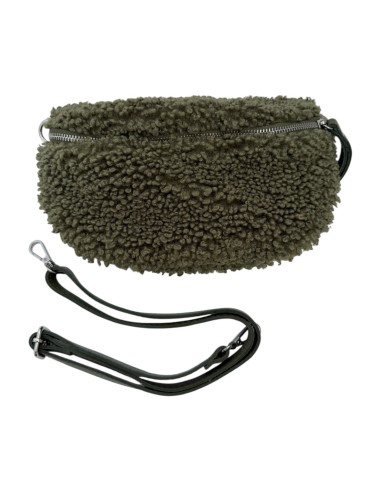 Sac banane effet bouclette et détails en cuir