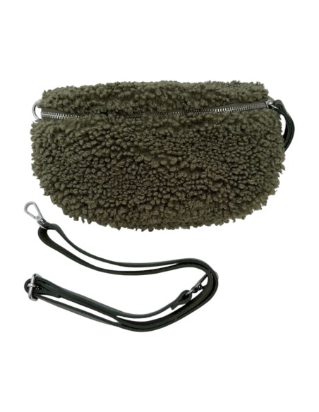 Sac banane effet bouclette et détails en cuir