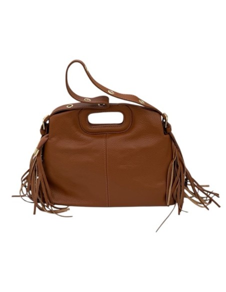 Sac à main en cuir véritable à franges et poignée découpée
