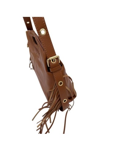 Sac à main en cuir véritable à franges et poignée découpée