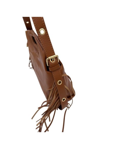 Sac à main en cuir véritable à franges et poignée découpée